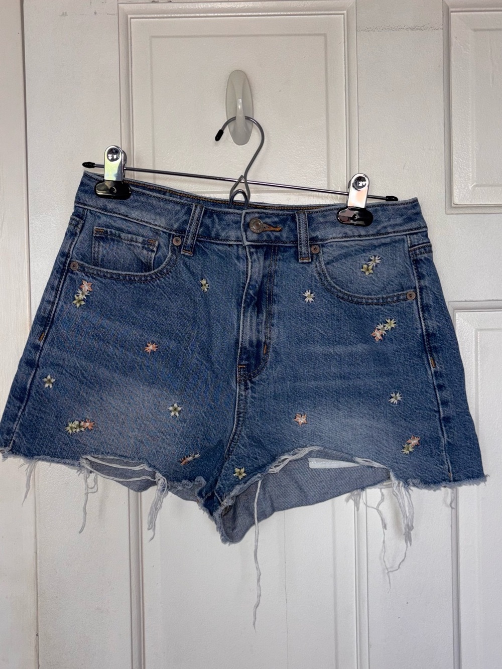 American Eagle Outfitters Blue Floral Embroidered Denim Jean Shorts